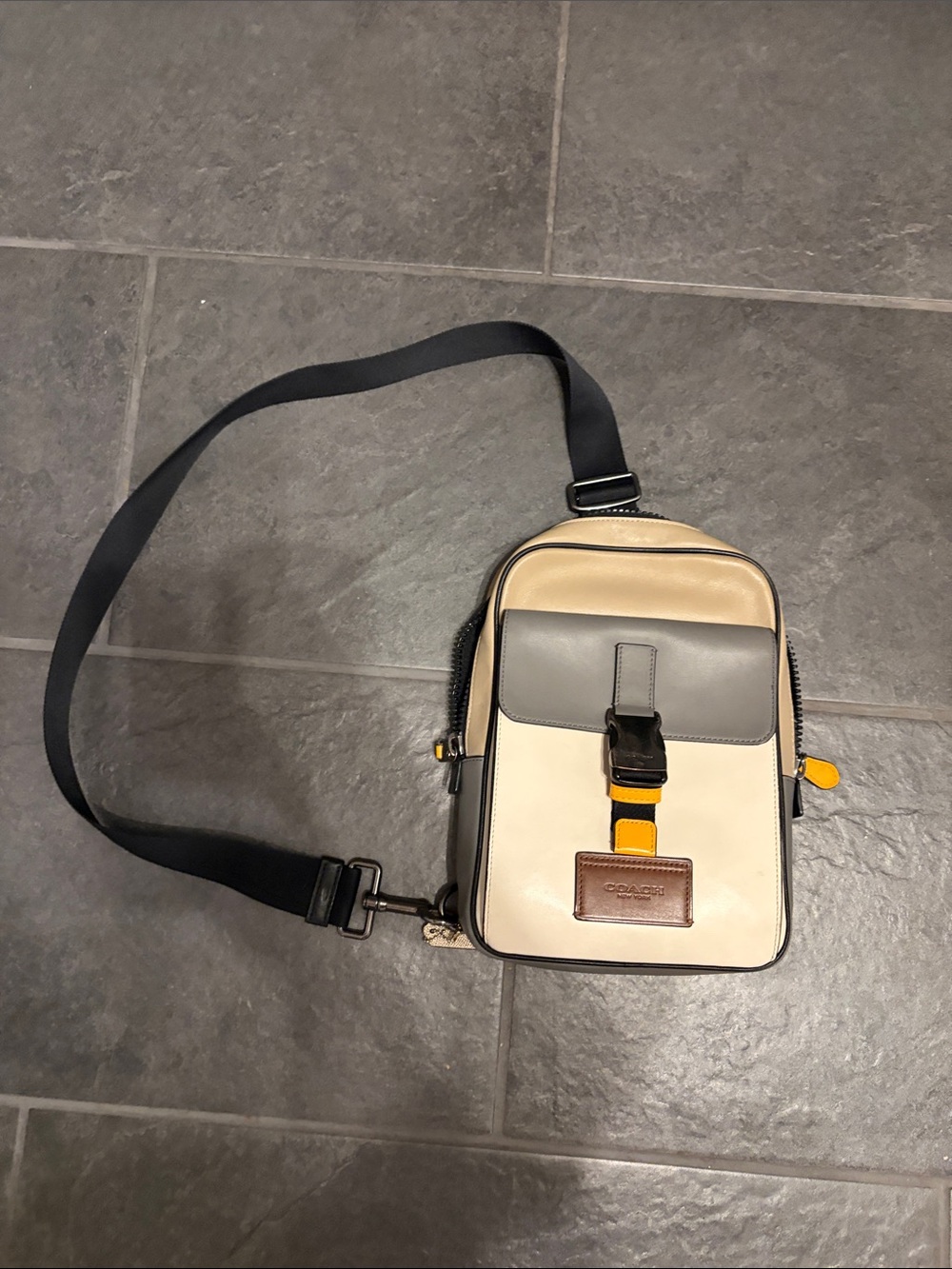 Coach Cream, Gray and Yellow Crossbody Sling Bag